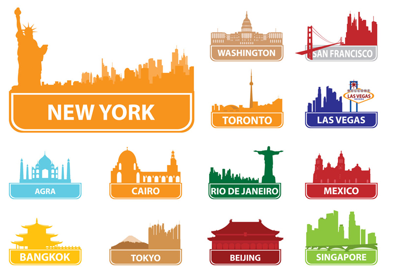 cities symbols stickers colored flat decor