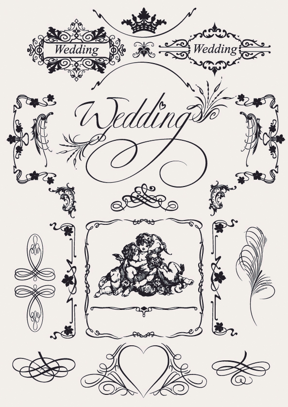 wedding card design elements elegant retro symmetric curves