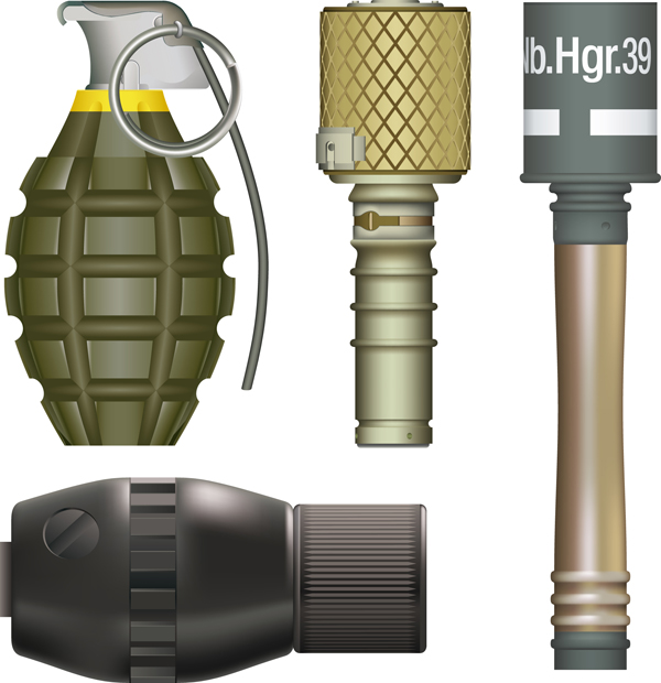 military weapons icons grenades sketch colored shiny contemporary