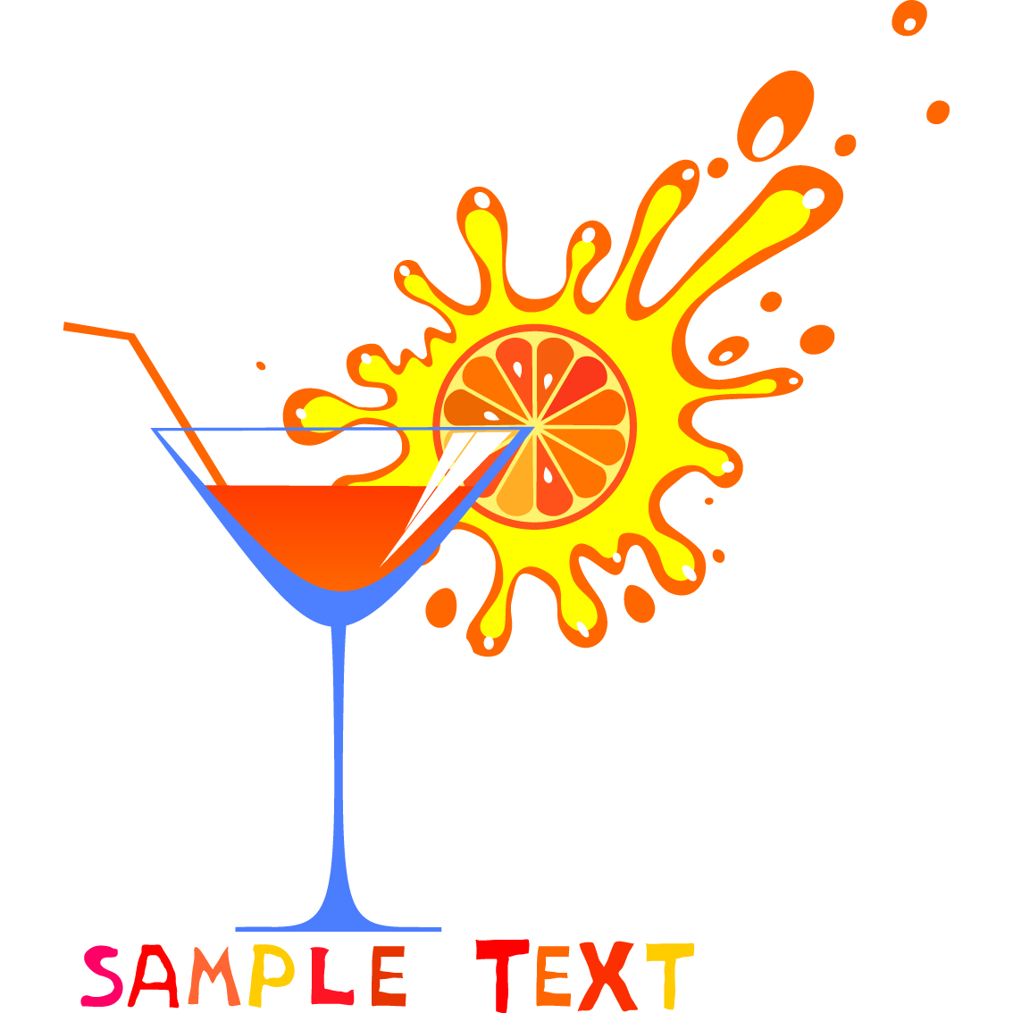 cocktail advertisement flat splashed orange juice wineglass sketch