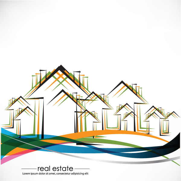 real estate brochure houses sketch colorful flat design