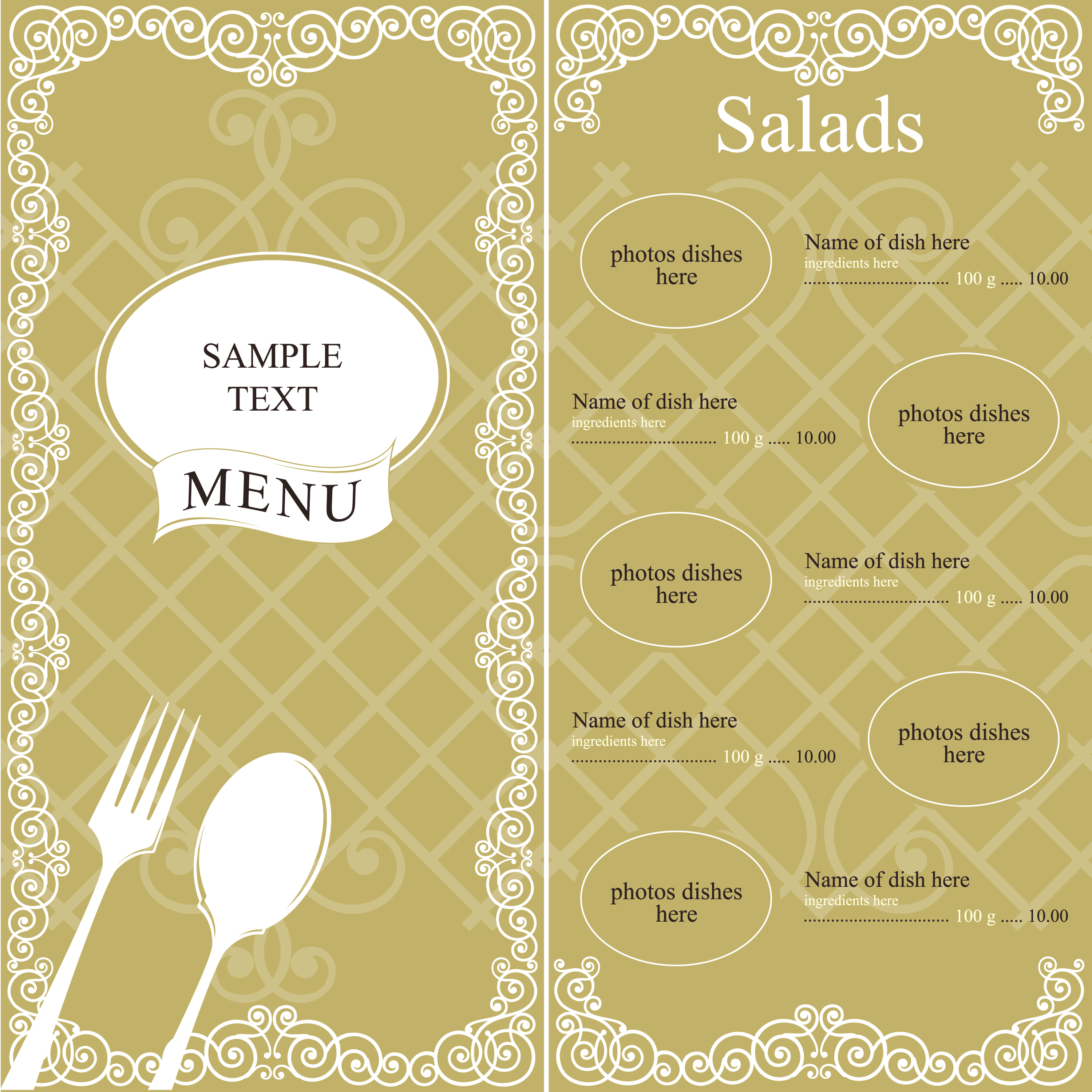 menu template elegant classic brown decor