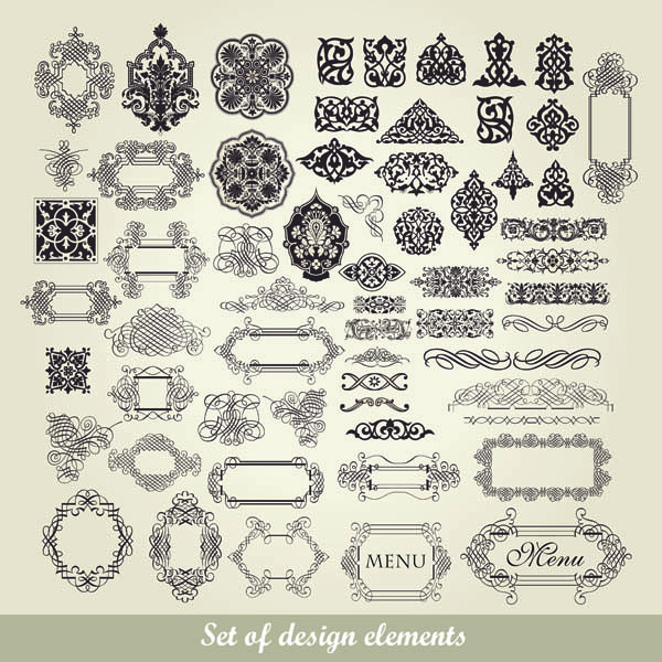 decorative elements collection elegant classic frames curves sketch