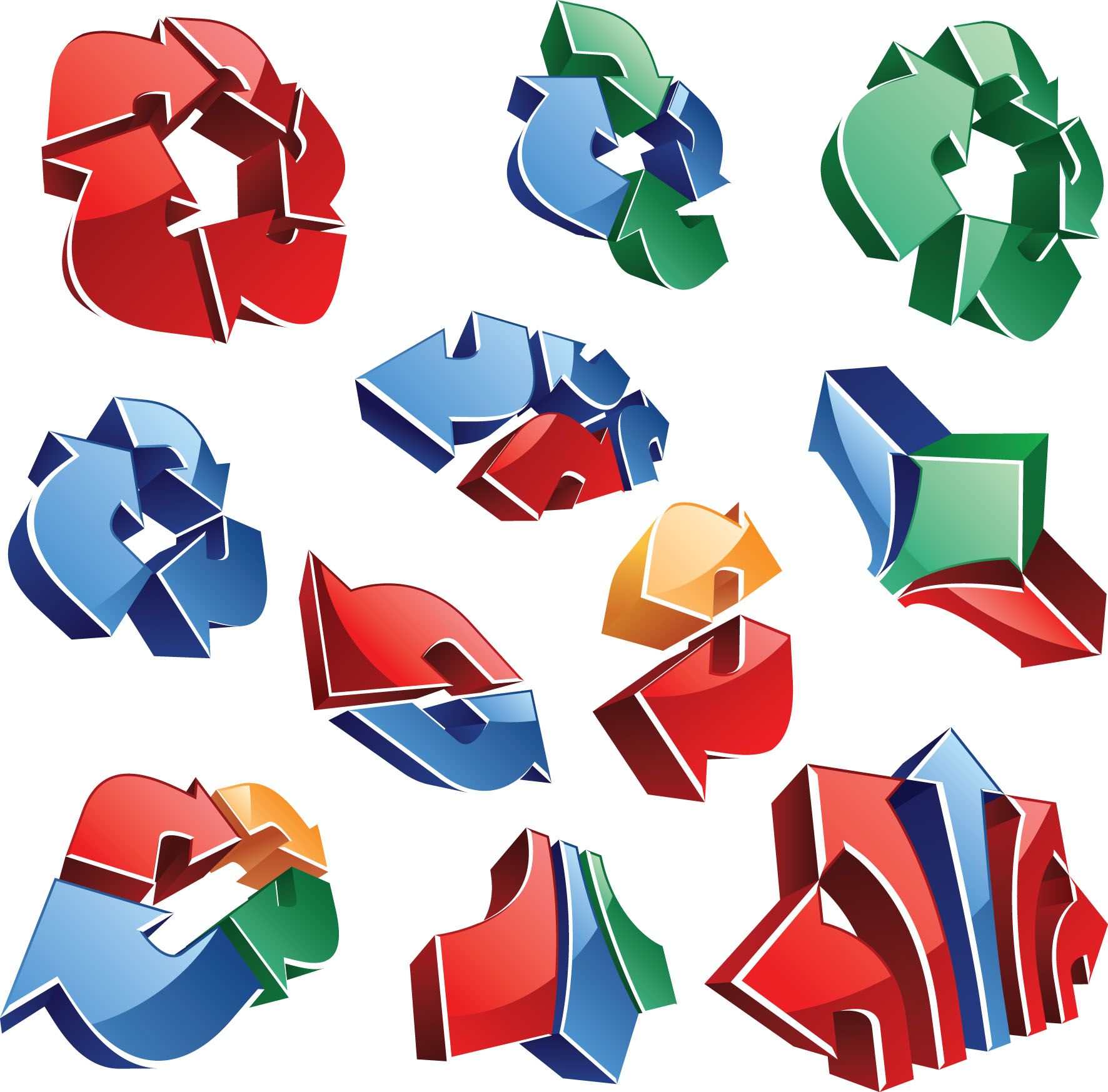 arrows logotypes colorful modern shiny 3d dynamic shapes