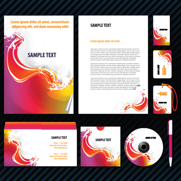 corporate identity sets modern colorful dynamic waves decor