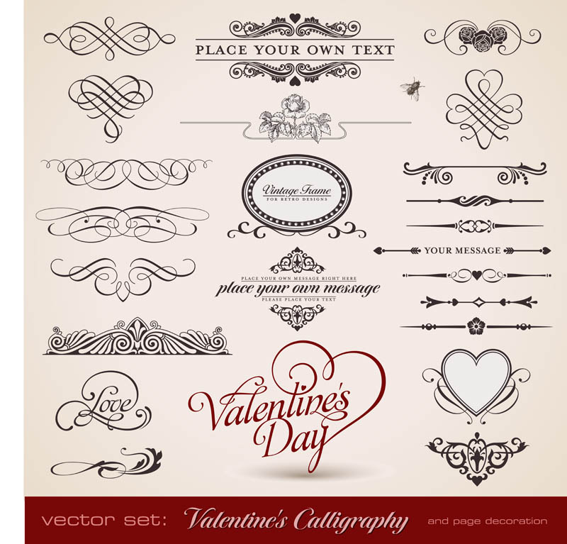 valentines card decorative elements vintage symmetric curves shapes