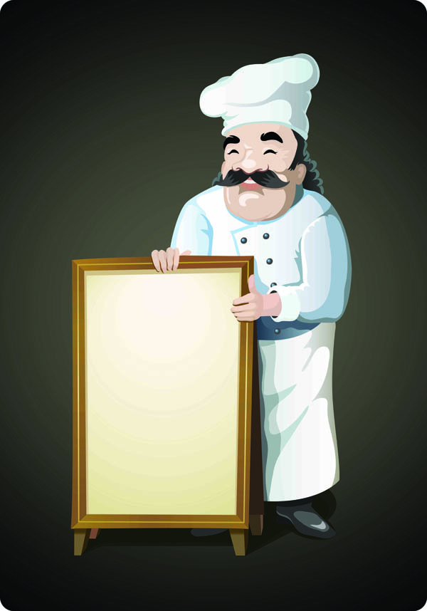 restaurant banner background male cook icon cartoon sketch