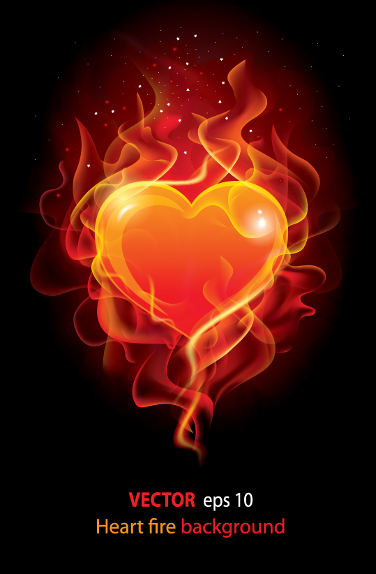 love background sparkling red heart burning fire sketch