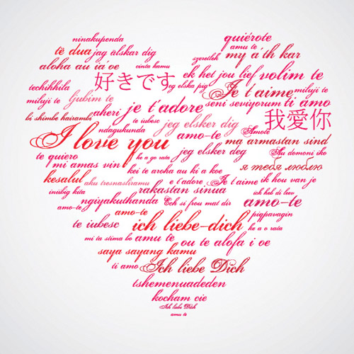 love background multilanguages sketch calligraphic decor heart layout