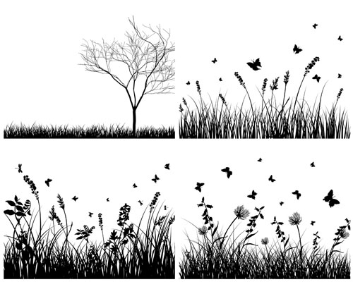 nature paintings classical black white tree grass flower