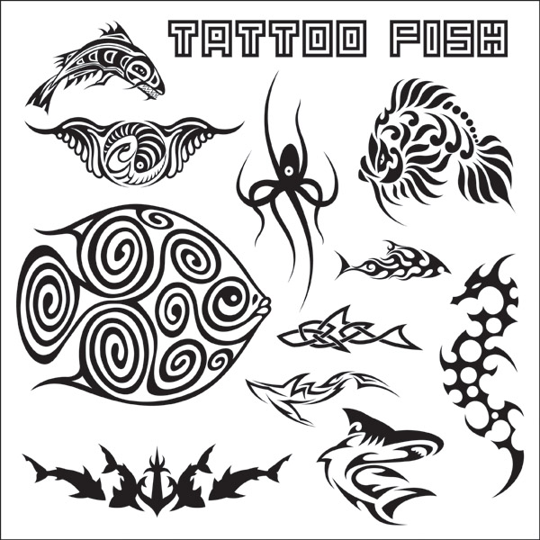 marine creatures tattoo templates black white classical sketch