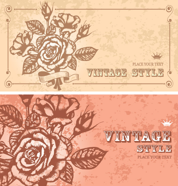 rose card templates colored retro handdrawn sketch