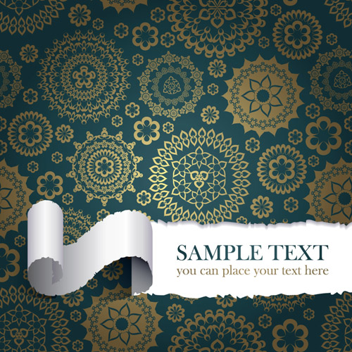 banner template 3d curled ripped paper classical pattern