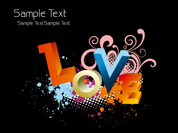 love background colorful 3d texts grunge ink decor