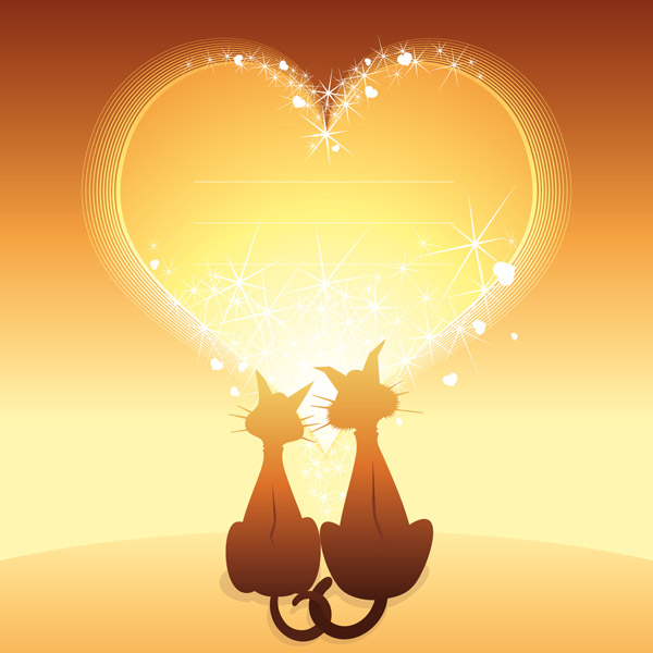 romance background sparkling golden heart cats couple decor