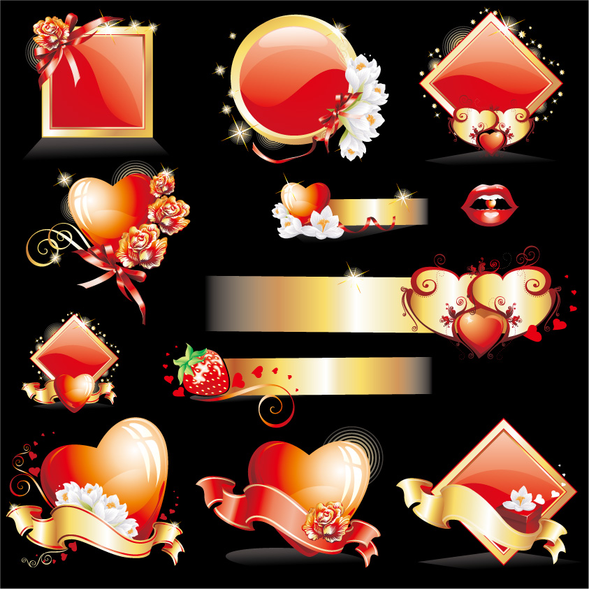 valentines design elements sparkling shiny red symbols decor