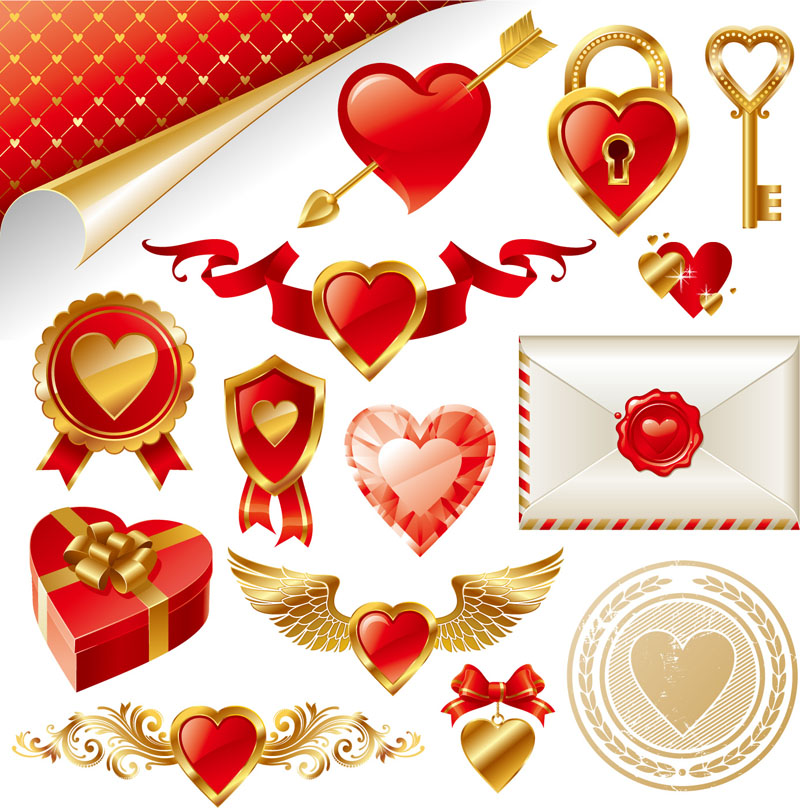 valentine design elements modern 3d flat love symbols