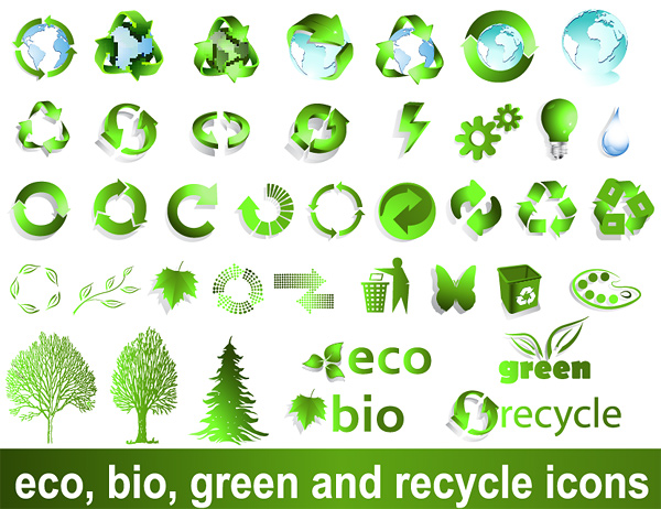 ecology design elements green globes recycles trees sketch