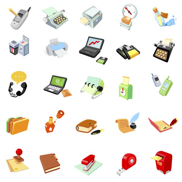 office stationary icons colored modern 3d sketch