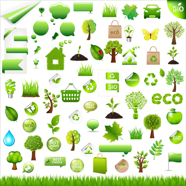 eco design elements green symbols sketch