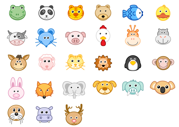 animals species icons colored faces sketch