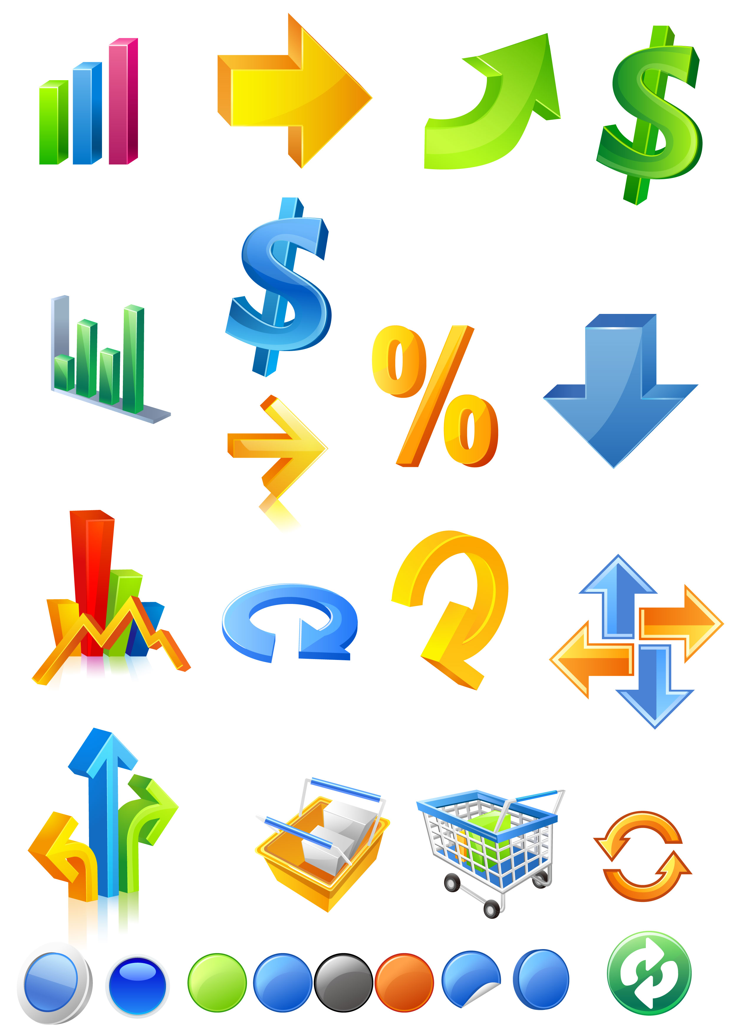 business icons colorful 3d chart arrow currency sketch