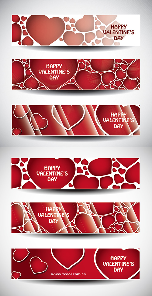 valentines banner templates modern flat red hearts decor