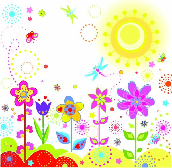 nature painting colorful flowers sun insects sketch