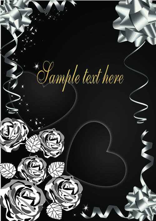 romance card templates luxury dark golden flowers hearts