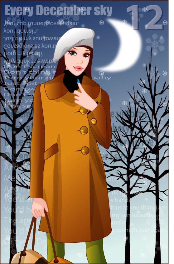 winter fashion advertisement elegant modern moonlight snowflake decor