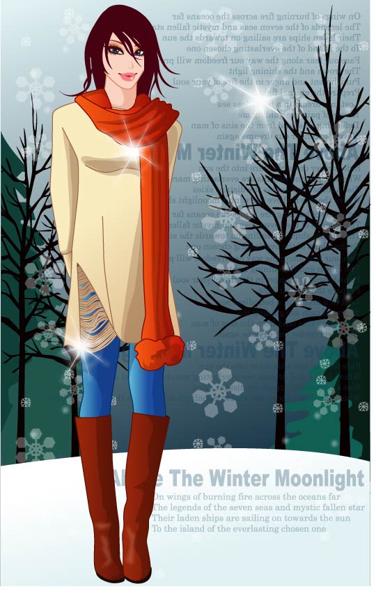 winter fashion advertising elegant design cartoon model sketch