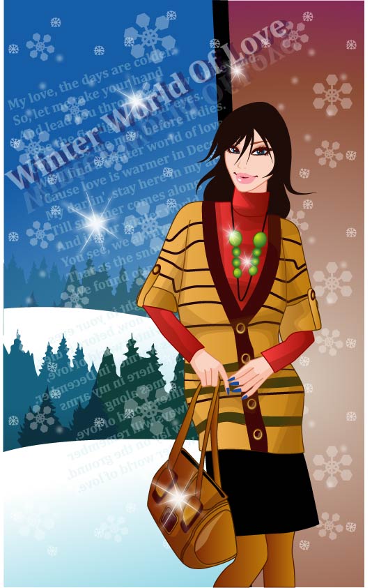 winter fashion advertising elegant young design cartoon sketch