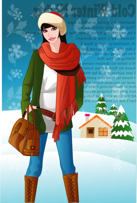 winter fashion advertisement young lady icon cartoon character