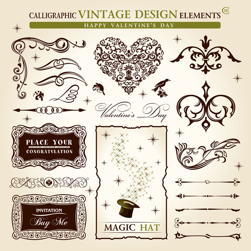 document decorative elements elegant vintage symmetric shapes