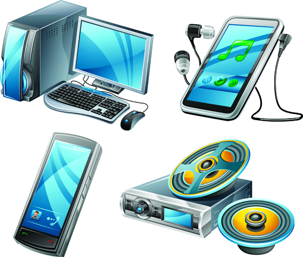 audiovisual appliances icons colored modern 3d sketch