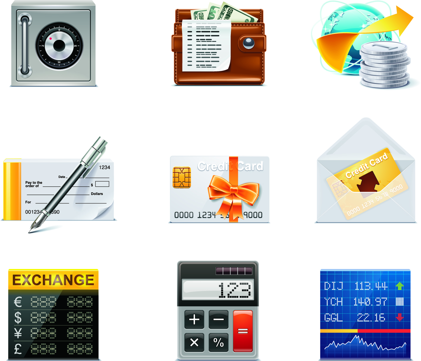 finance icons colorful modern symbols sketch