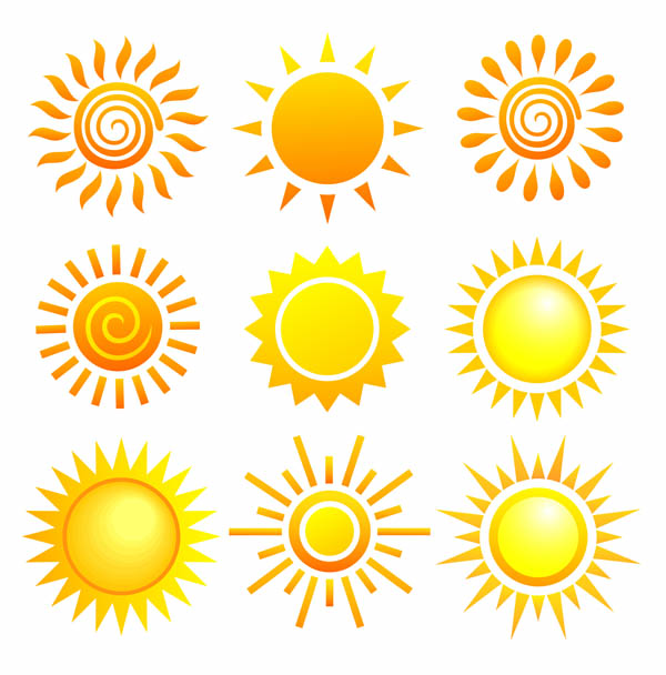 sun icons colored flat simple shapes