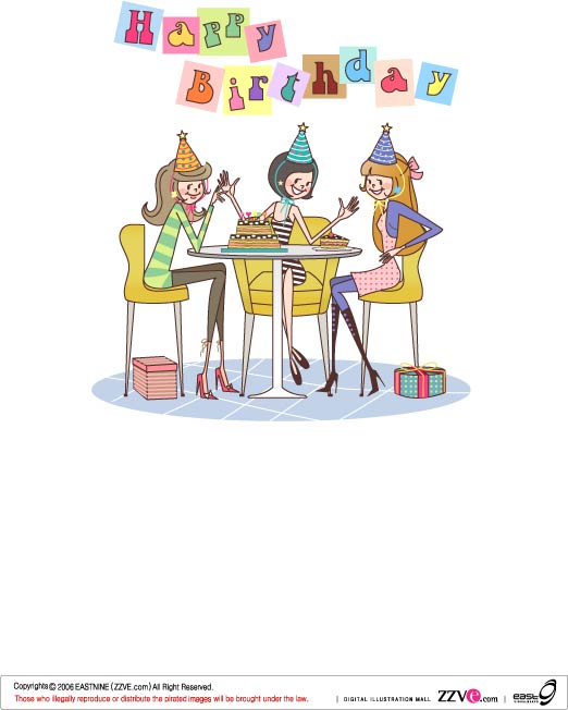 birthday banner gathering friends sketch cartoon character design