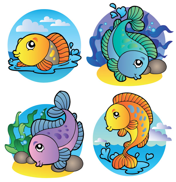 marine species icons cute colored cartoon sketch