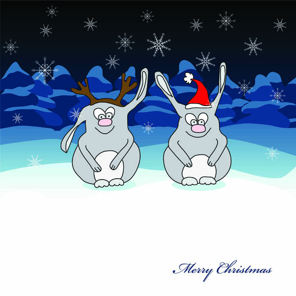 christmas background cute stylized rabiit characters