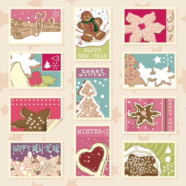 xmas stamps templates colorful retro design