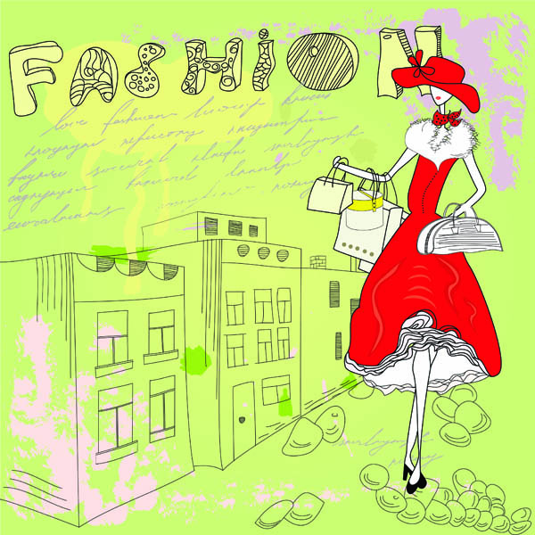 fashion background model icon colored handdrawn sketch