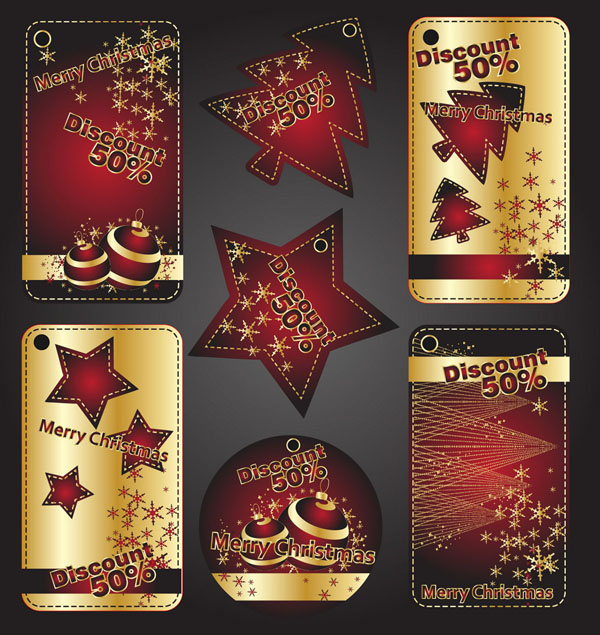 christmas sales tags elegant red golden shapes design