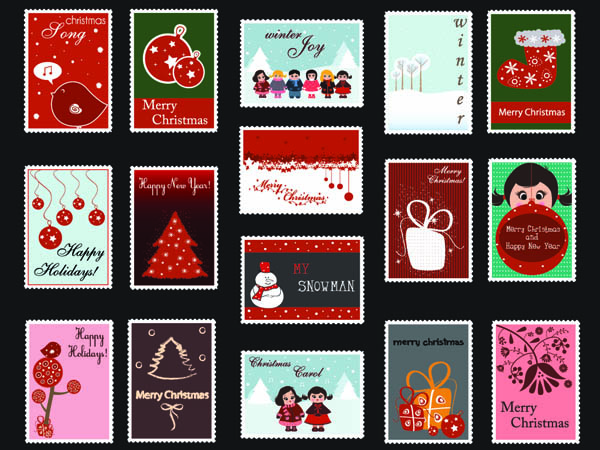 christmas stamps templates collection colorful classical decor