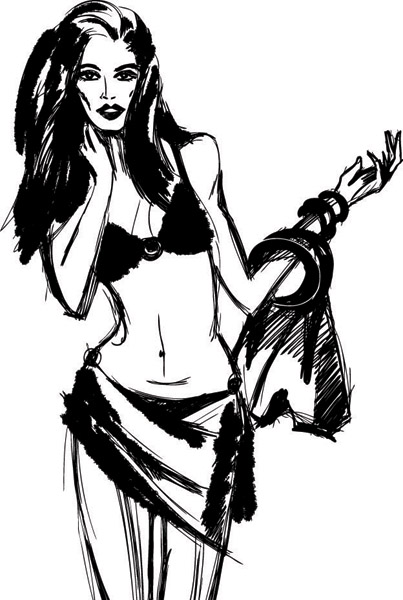 fashion drawing woman icon black white handdrawn sketch