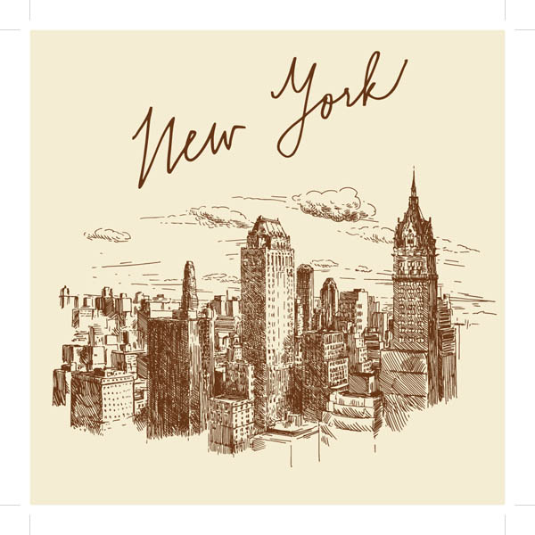 new york city background classical handdrawn sketch