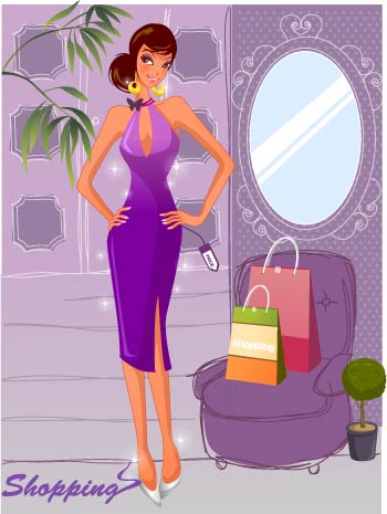 lifestyle background shopping woman icon colored cartoon design