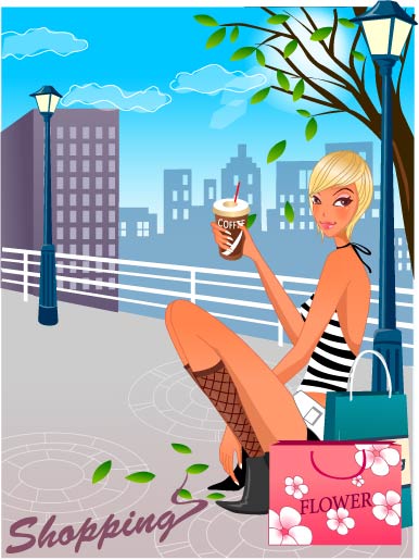 lifestyle background attractive fashionable woman icon cartoon sketch