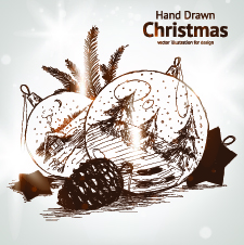 xmas backgrounds classical baubles decor handdrawn sketch