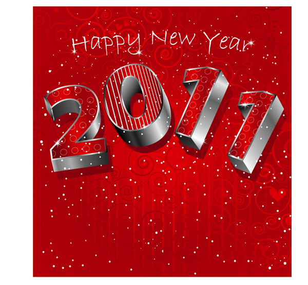 2011 new year banner elegant red 3d digits